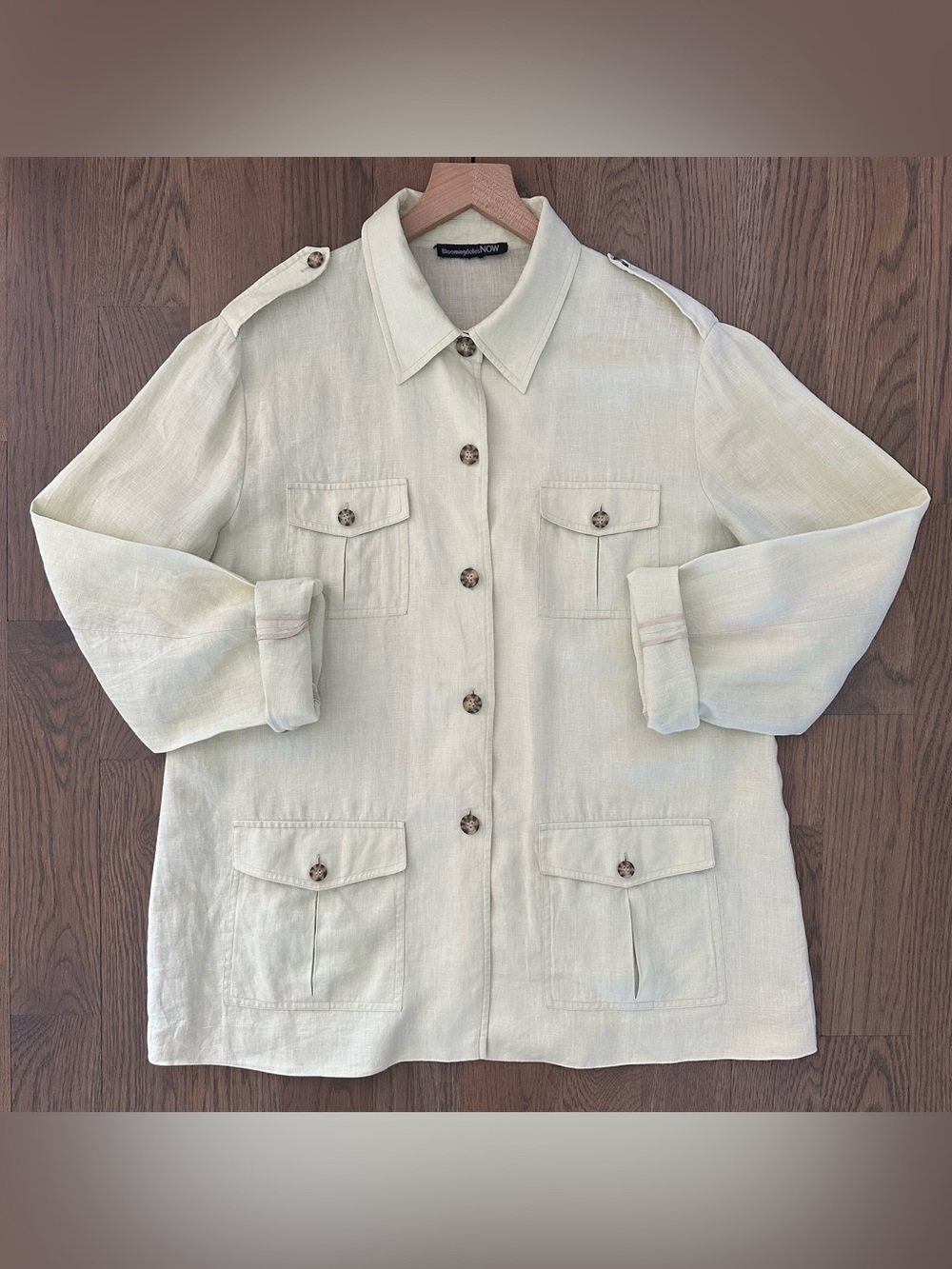 Vintage Bloomingdale's Now 100% Linen Safari Chore Jacket in Light Green XL